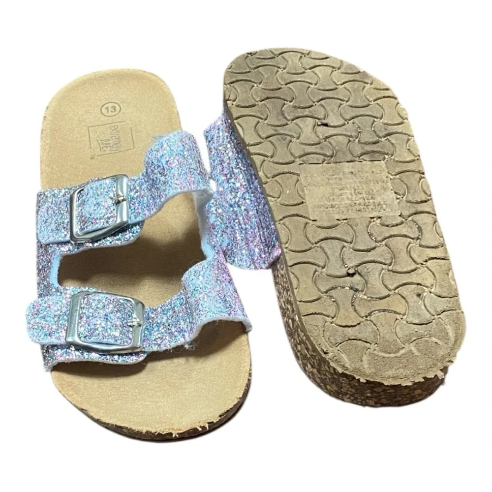 Girls Silver Sandals with Glittery Finish and Cork Footbed